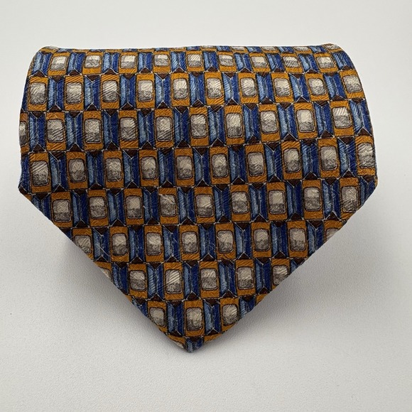 Ermenegildo Zegna Other - Ermenegildo Zegna Tie Mens Gold Blue Silver Geometric Silk Woven Italy Dress